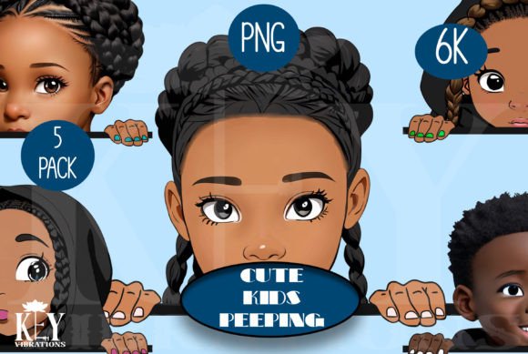 Cute Kids Peeping Art Design Assets 5pcs