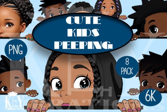 Cute Kids Peeping Art Design Assets 8pcs