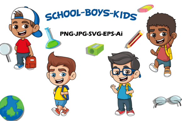 School Boys Kids Cartoon Clipart for Real-World Creative Projects