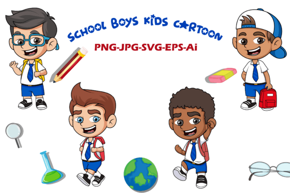 School Boys Kids Cartoon Design Bundle: A Creative Back-to-School Resource for Parents, Teachers & Designers