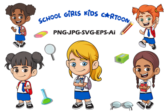 School Girls Kids Cartoon Designs